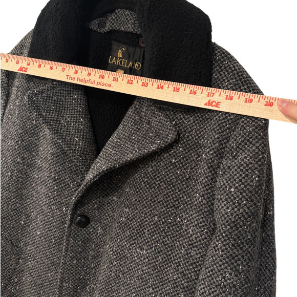 Huckberry Vintage XL Tweed 100% Wool Shearling Coat $550 Long Jacket Black Gray - Picture 12 of 13